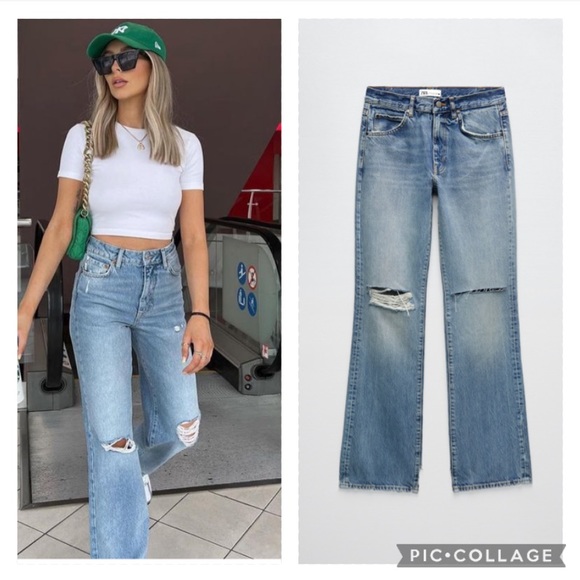 Zara Denim - ZARA high rise slim fit bootcut leg ripped jeans blogger favorite